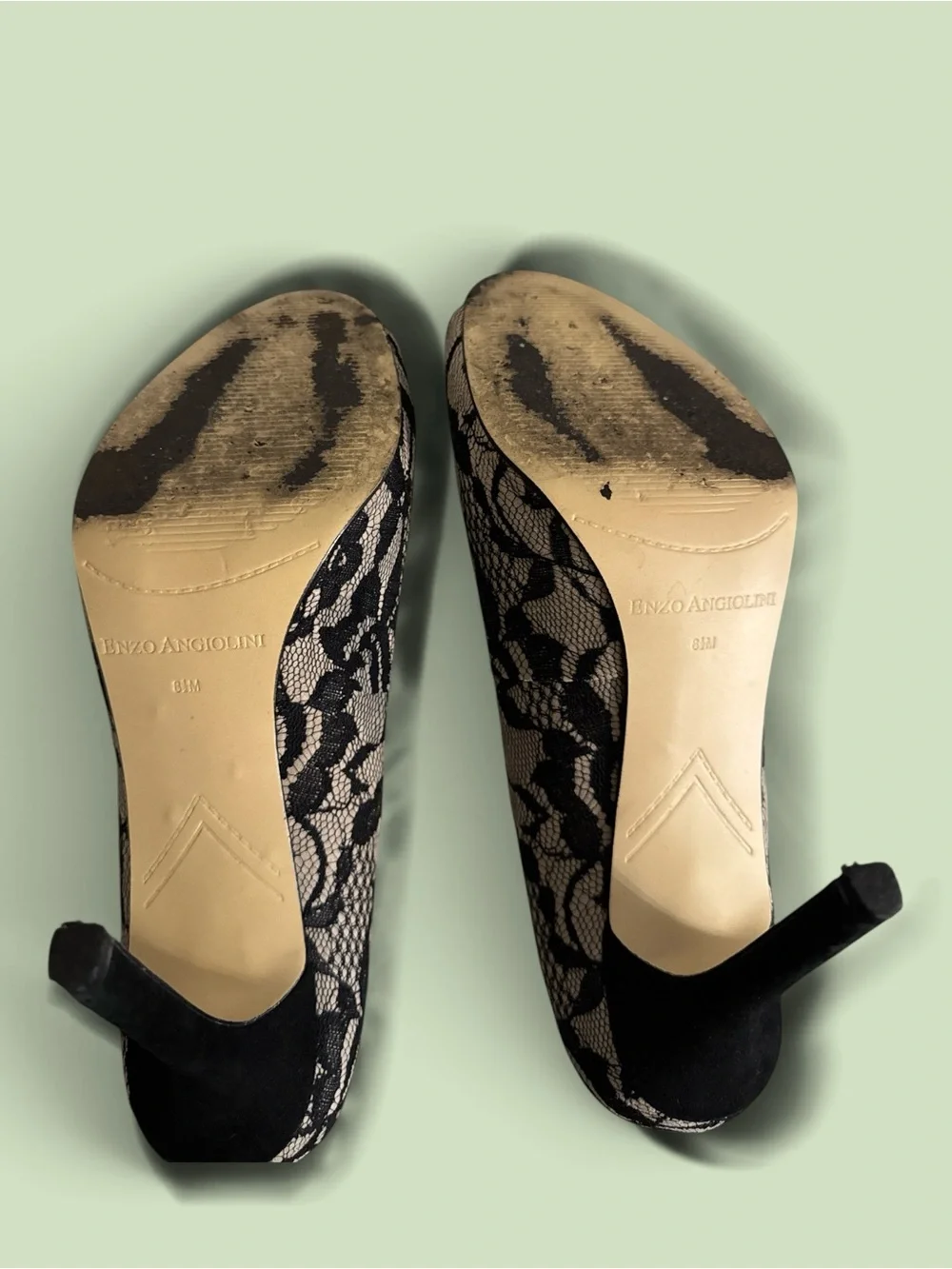 Enzo Angiolini Eamaiven Black & Nude Lace Peep Toe Stiletto Heels
